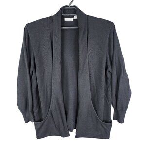 Womens Black Cascade Blue Open Front Cardigan Sweater Long Sleeve Size L